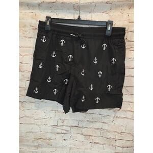 Brisira Swim Trunks Mens 32 Board Shorts Black Embroidered Anchors Lined